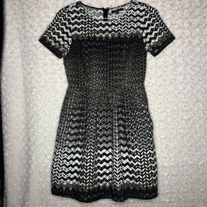 Madewell Songbird Chevron Brown Linen Cotton Lined Midi Dress‎ Size 2
